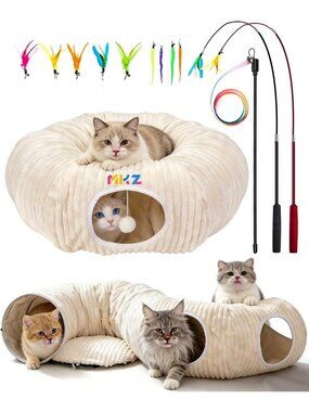 Cozy Cat Tunnel Bed with 12 Fun Interactive Toys for Indoor Kittens & Cats